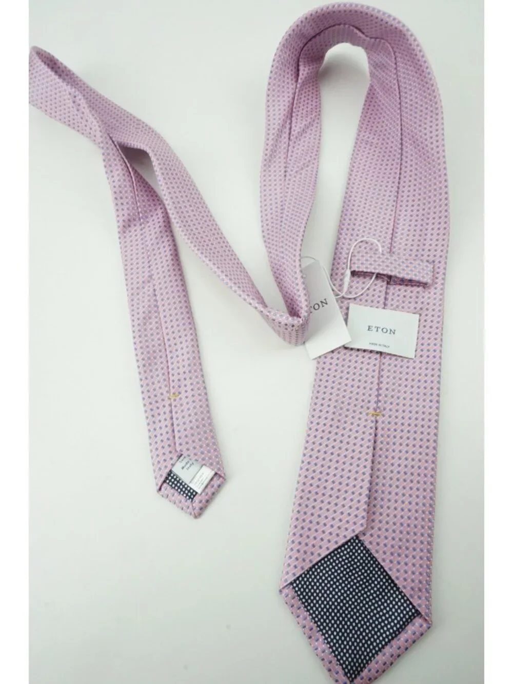 Eton Flamingo Pink Sky Blue Micro Geometric 100% Silk Tie Brand New With Tags